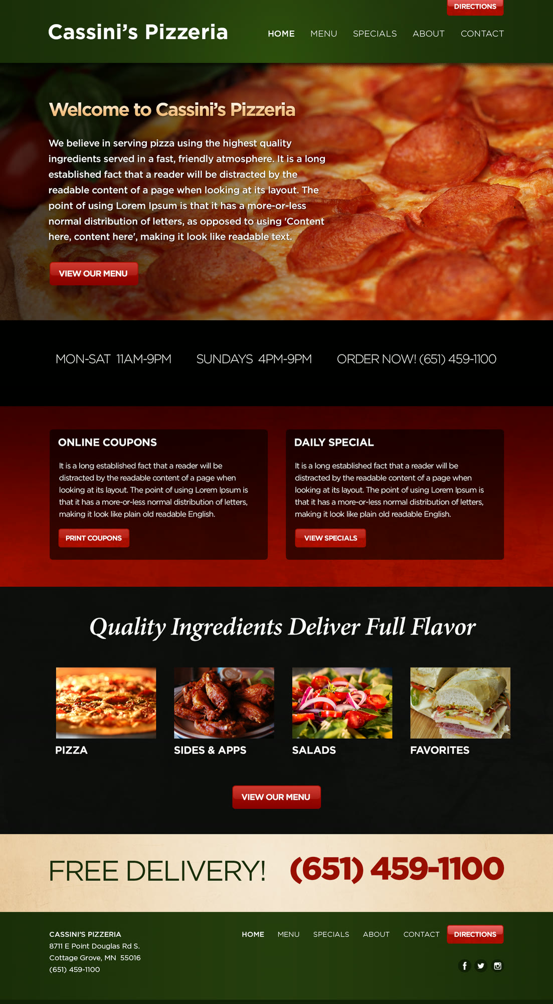 Cassini's Pizza website