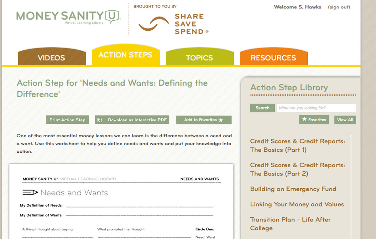 Money Sanity U website